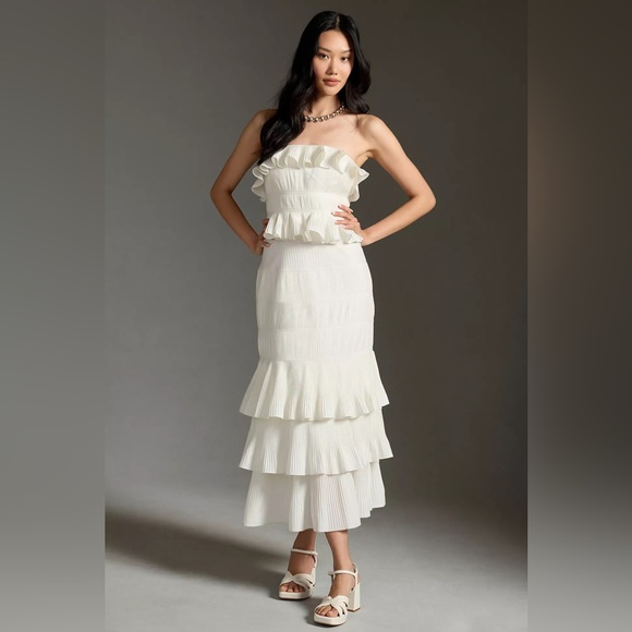 Anthropologie Let Me Be Strapless Tiered Ruffled Dress - Picture 3 of 4